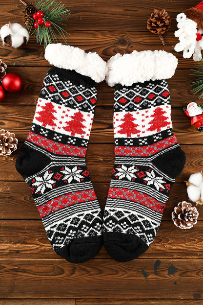 Black Christmas Tree Pattern Thermal Socks