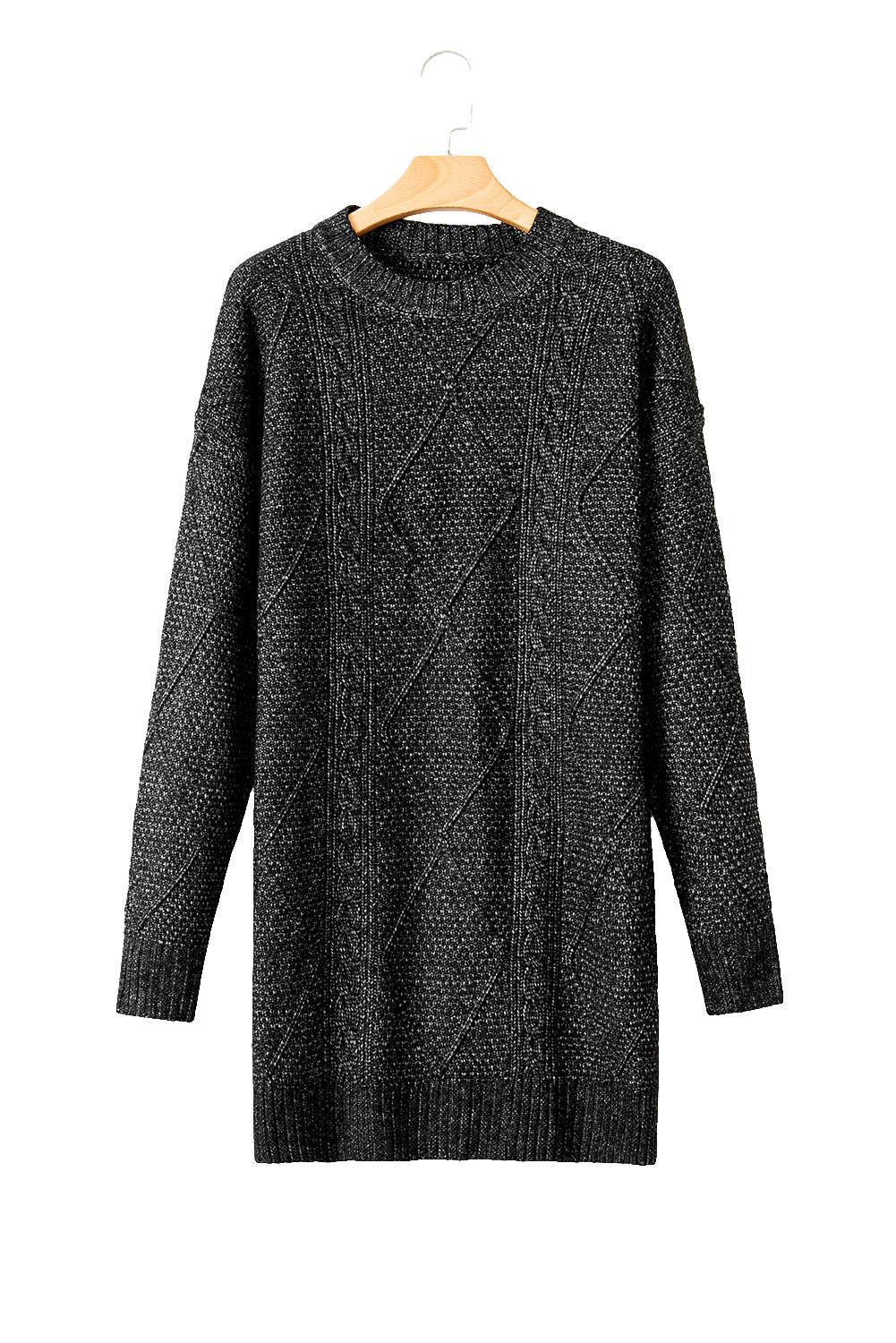 Coffee Twist Cable Knit Drop Shoulder Loose Fit Sweater Dress