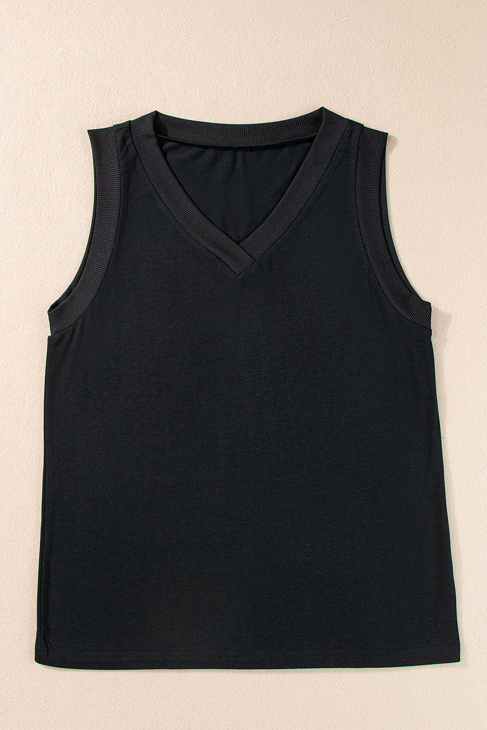 Black Ribbed V Neck Tank