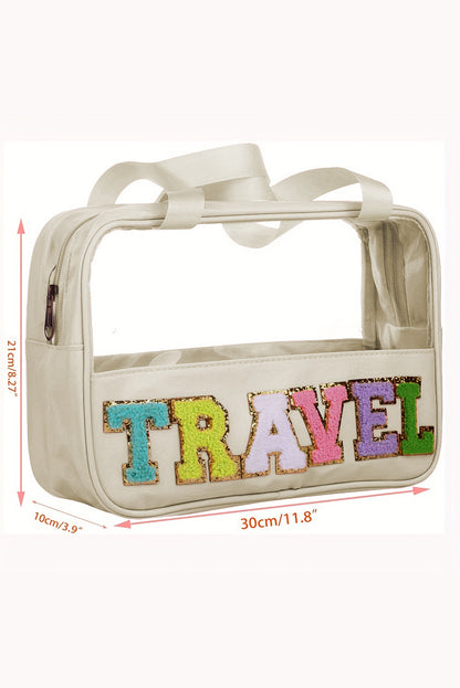 Parchment TRAVEL Chenille Letter Clear PVC Makeup Bag