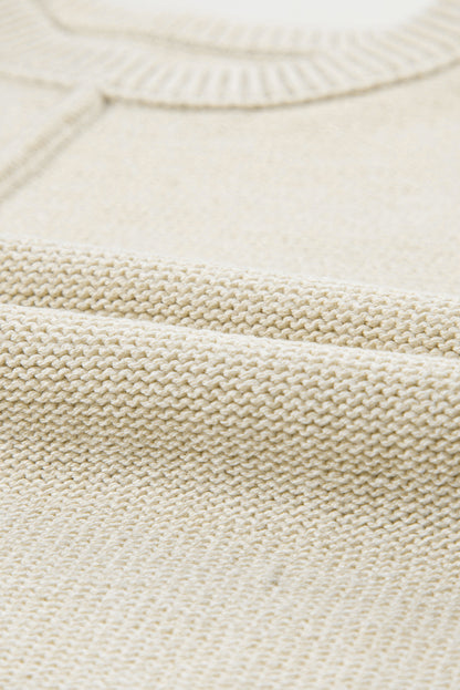 Oatmeal Solid Color Cap Sleeve Knitted Sweater