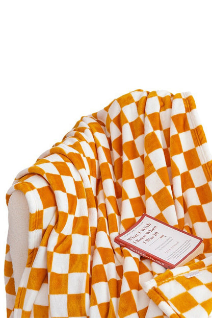 Yellow Checkerboard Printed Soft Throw Blanket 120*200cm