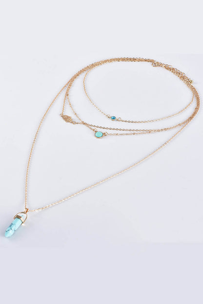 Gold Turquoise Gemstone Pendant Multi-Layered Necklace