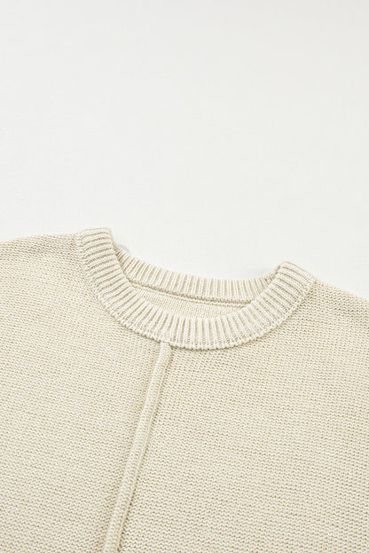 Oatmeal Solid Color Cap Sleeve Knitted Sweater