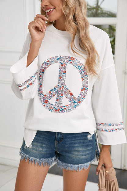 Jet Stream Floral Peace Sign Drop Shoulder Top