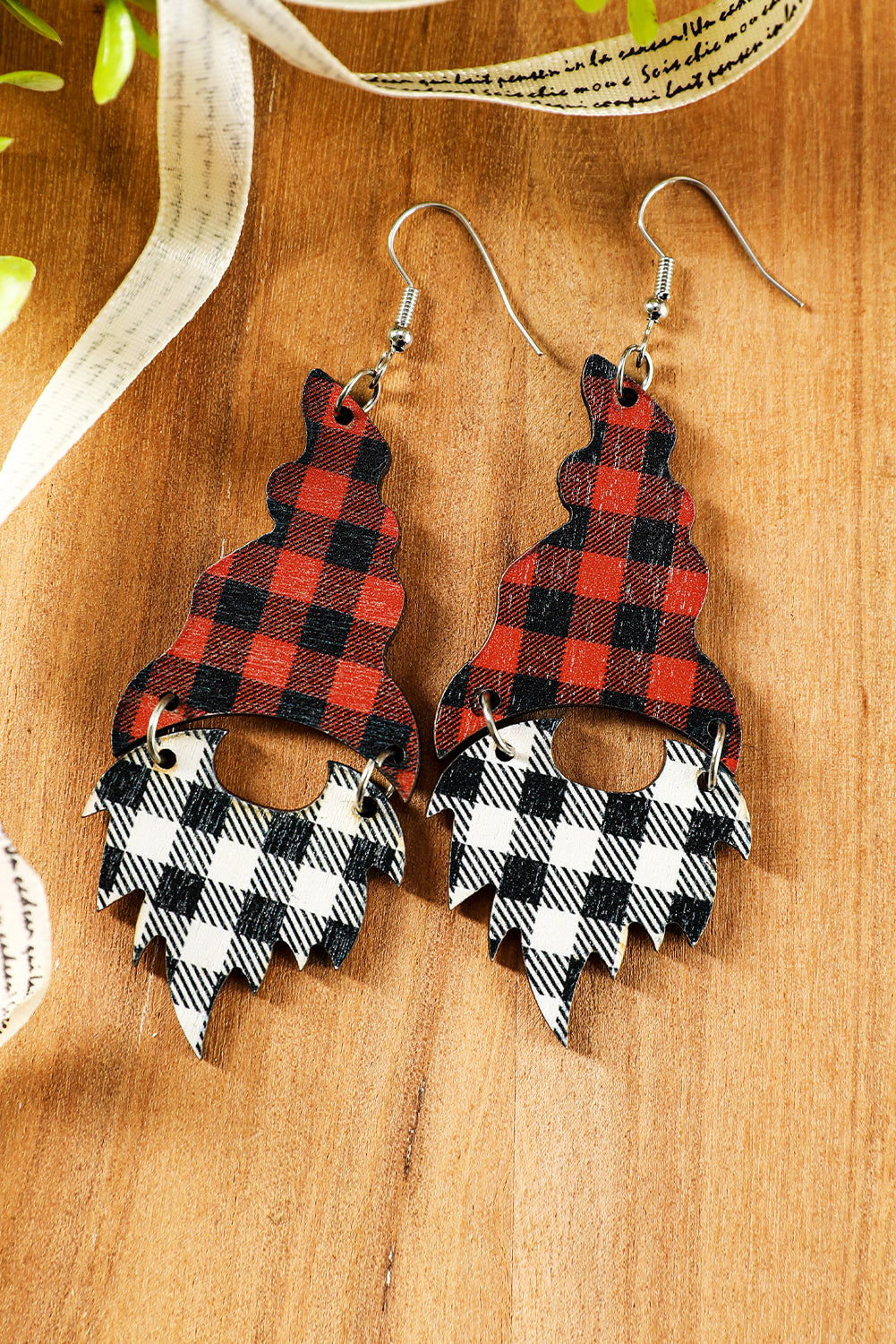 Fiery Red Plaid Print Christmas Dangle Earrings