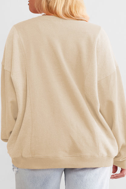 Apricot Loose Patchwork Crewneck Plus Size Sweatshirt