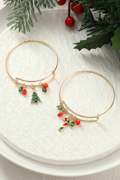 Gold Christmas Candy Cane Beading Pendant Bracelet