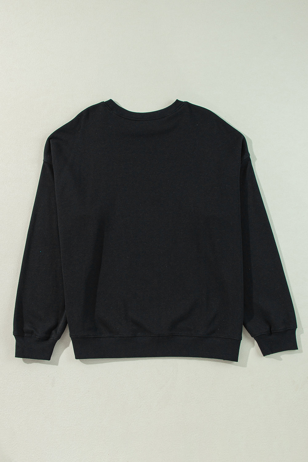 Black Solid Crew Neck Drop Shoulder Plus Size Sweatshirt