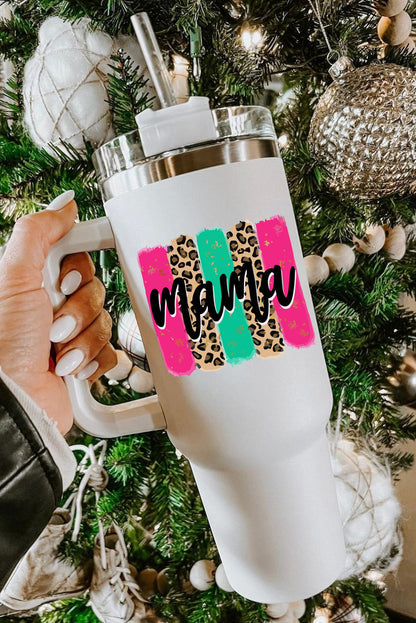 White mama Leopard Colorblock Handle Portable Cup 40oz