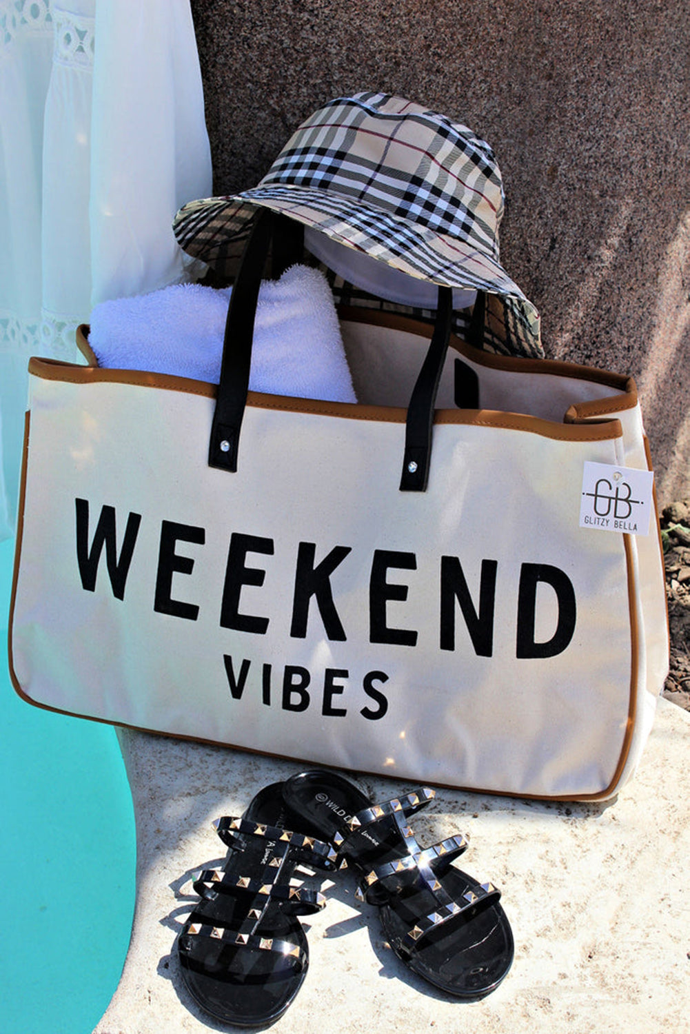 White WEEKEND VIBES Canvas Tote